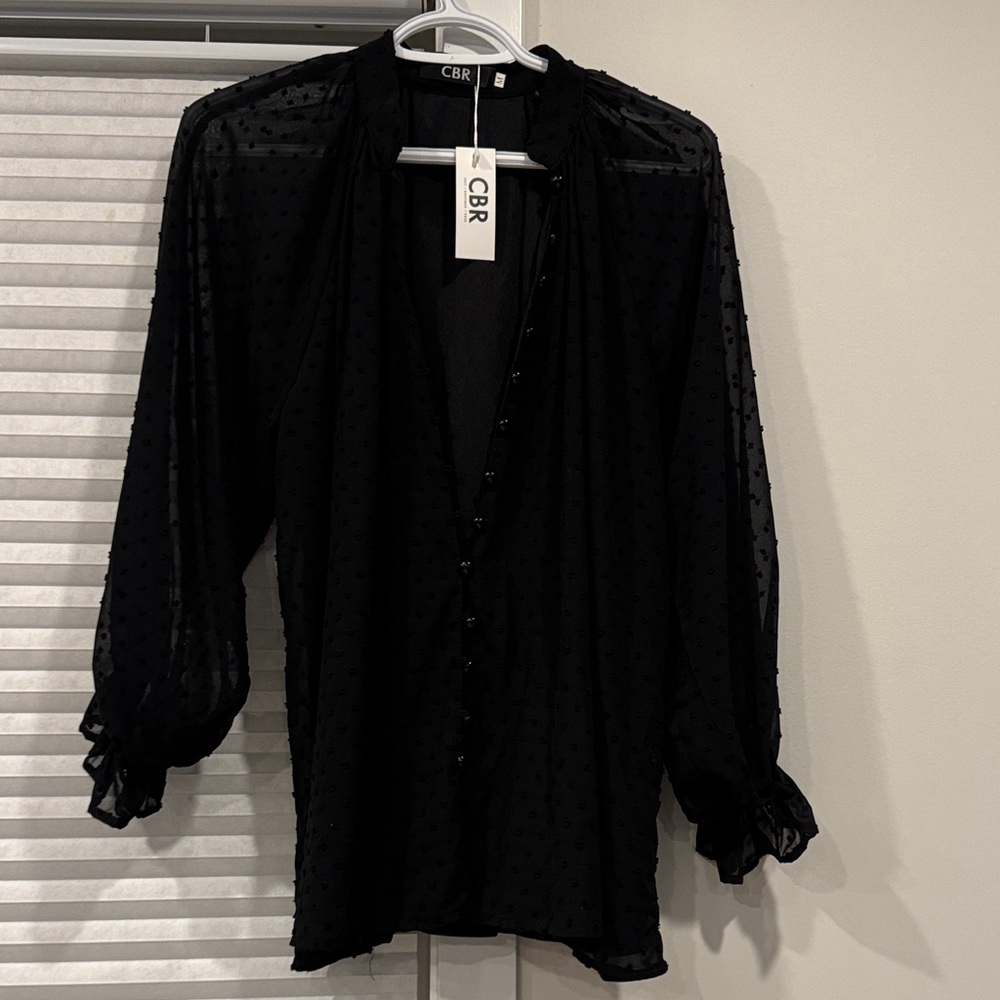 CBR Black Sheer Button-Up Blouse